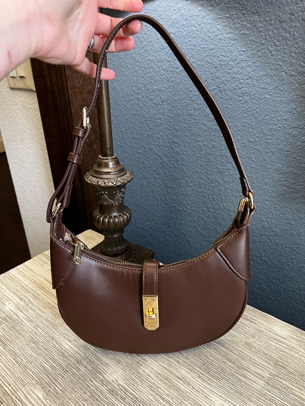 LIKE NEW!!! Bostanten Classic Brown Crescent Shoulder Bag with Gold Lock